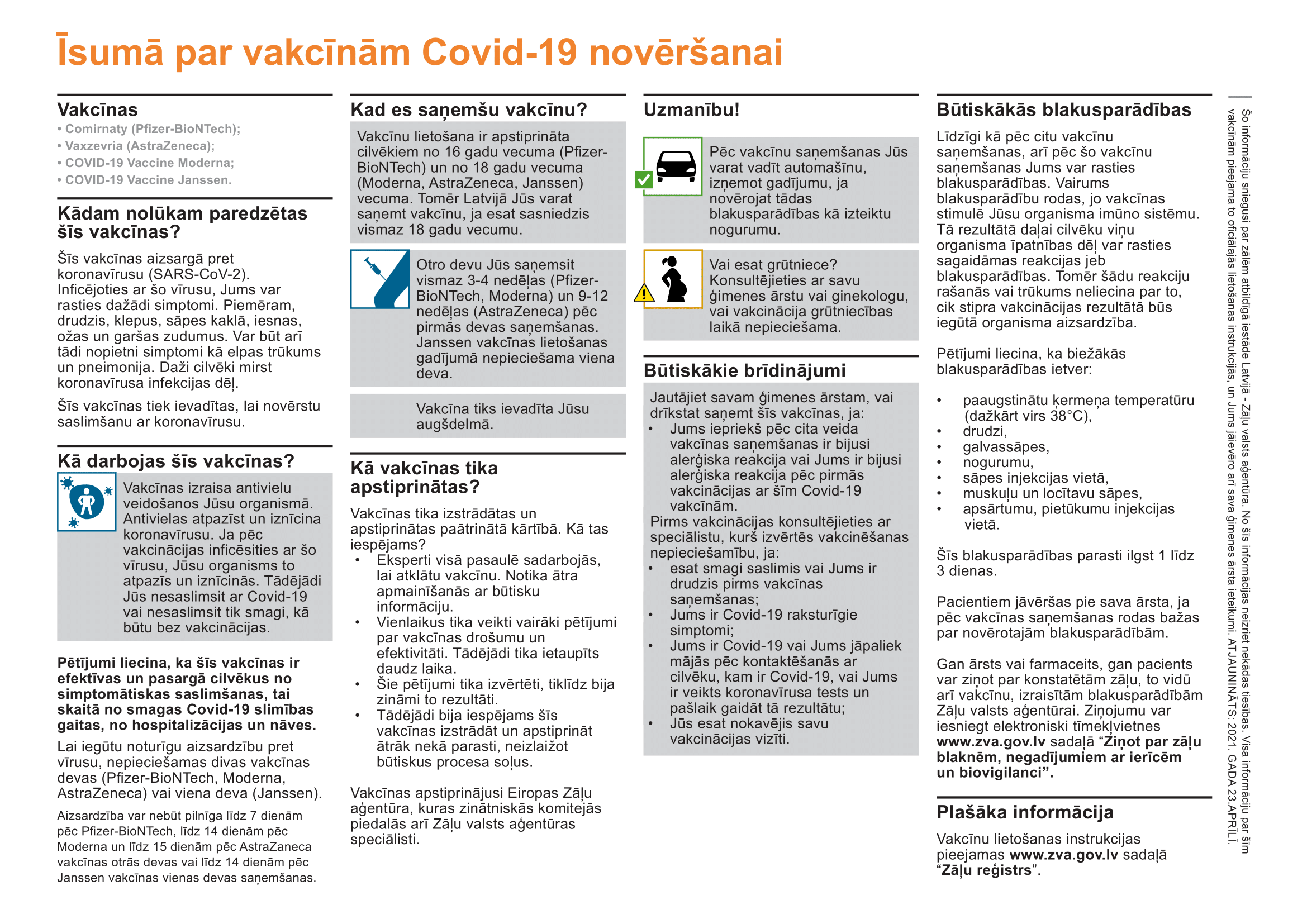 Informatīvs materiāls par vakcīnām pret Covid-19: uzzini par vakcīnu izstrādi, darbību, intervālu starp devām un biežākajām blakusparādībām