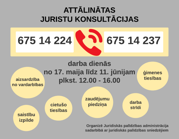 Attālinātas juridiskās konsultācijas maijā un jūnijā Attālinātas juridiskās konsultācijas maijā un jūnijā