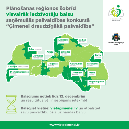 Noskaidroti starprezultāti iedzīvotāju balsojumam par ģimenēm draudzīgākajām pašvaldībām Vidzemes plānošanas reģionā