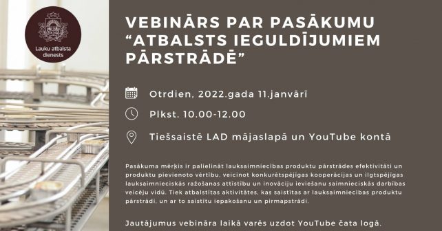 LAD organizē vebināru par atbalstu pasākumā “Atbalsts ieguldījumiem pārstrādē”